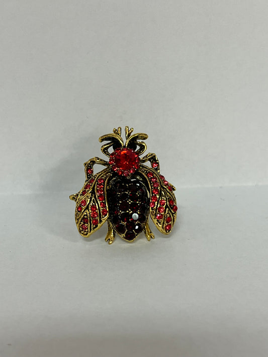 Bee Ring Red Stones One Size